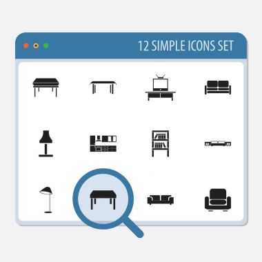 12 düzenlenebilir iç simgeler kümesi. Aydınlatma, yatak, Tv ve daha fazlası gibi simgeler içerir. Web, mobil, UI ve Infographic tasarımı için kullanılabilir.