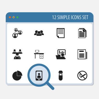 12 düzenlenebilir Office simgeler kümesi. Usb, daire diyagram, grup ve daha fazlası gibi simgeler içerir. Web, mobil, UI ve Infographic tasarımı için kullanılabilir.