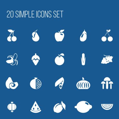 20 düzenlenebilir Berry simgeler kümesi. Grapevine, kayısı, muz ve daha fazlası gibi simgeler içerir. Web, mobil, UI ve Infographic tasarımı için kullanılabilir.