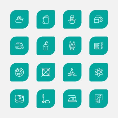 16 düzenlenebilir hijyen anahat simgeleri ayarlayın. Simgeleri gibi kazık, dikkat, işçi ve daha fazlasını içerir. Web, mobil, UI ve Infographic tasarımı için kullanılabilir.