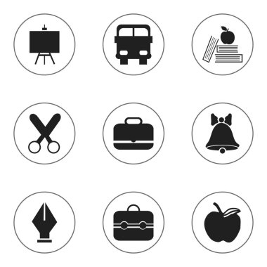 9 düzenlenebilir eğitim simgeler kümesi. Jingle, ressamlar Stand, ders kitabı gibi simgeler içerir. Web, mobil, UI ve Infographic tasarımı için kullanılabilir.