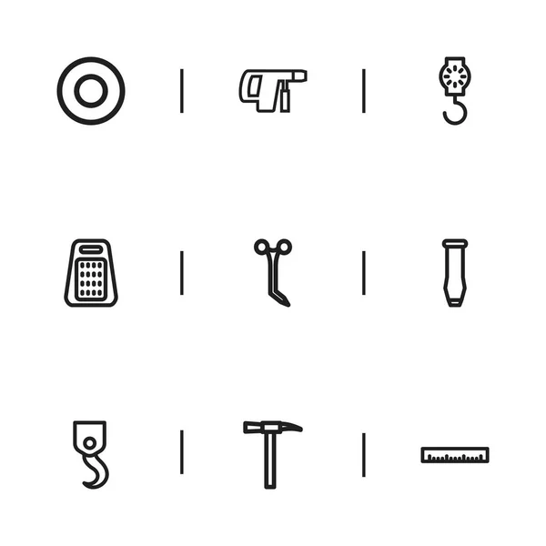 Set de 9 iconos de contorno de aparatos editables. Incluye símbolos como destornillador eléctrico, piquetes, orificio y más. Puede ser utilizado para el diseño de la tela, móvil, interfaz de usuario e infografía . — Archivo Imágenes Vectoriales