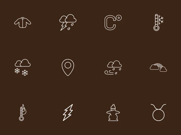 Ensemble de 12 icônes de contour du climat modifiables. Comprend des symboles tels que la foudre, la grêle, le gel et plus encore. Peut être utilisé pour le Web, mobile, interface utilisateur et infographie . — Image vectorielle