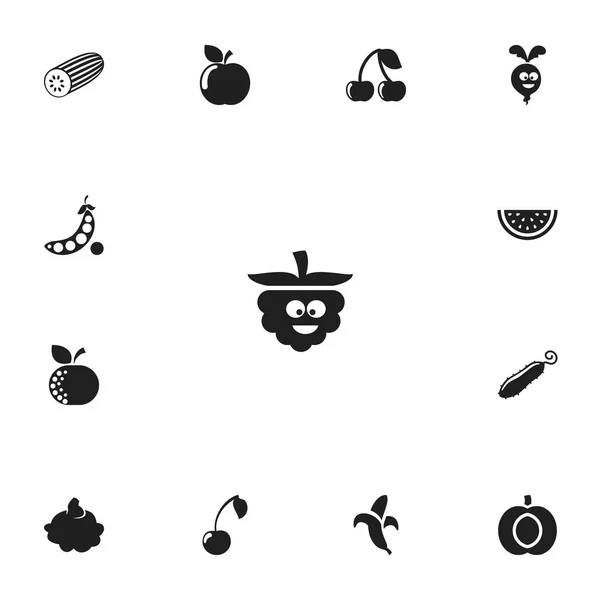 Set de 13 iconos de cocina editables. Incluye símbolos como Morello, Banana, Comic Blackberry y más. Puede ser utilizado para el diseño de la tela, móvil, interfaz de usuario e infografía . — Archivo Imágenes Vectoriales