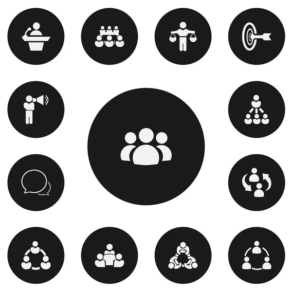 Набор из 13 настольных иконок кооперации. Включает такие символы, как лидер, поиск решения, группа и многое другое. Can be used for Web, Mobile, UI and Infographic Design . — стоковый вектор