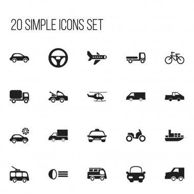 20 düzenlenebilir sevk irsaliyesi simgeler kümesi. Otomatik, döngüsü, araba araç ve daha fazlası gibi simgeler içerir. Web, mobil, UI ve Infographic tasarımı için kullanılabilir.