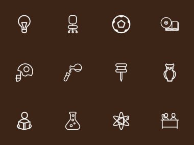 12 düzenlenebilir bilim anahat simgeleri ayarlayın. Test, öğrenme, Cd ve daha fazlası gibi simgeler içerir. Web, mobil, UI ve Infographic tasarımı için kullanılabilir.