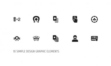 10 düzenlenebilir Casino simgeler kümesi. Para, elmas kartları, at nalı gibi yonca ve daha fazlası ile simgeler içerir. Web, mobil, UI ve Infographic tasarımı için kullanılabilir.