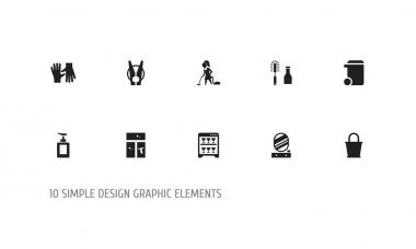 10 düzenlenebilir hijyen simgeler kümesi. Bulaşık makinesi, dayağı, Peg ve daha fazlası gibi simgeler içerir. Web, mobil, UI ve Infographic tasarımı için kullanılabilir.