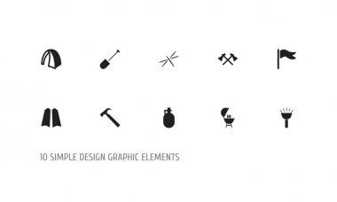 10 düzenlenebilir gezi simgeler kümesi. Sürahi, kebap, kürek ve daha fazlası gibi simgeler içerir. Web, mobil, UI ve Infographic tasarımı için kullanılabilir.