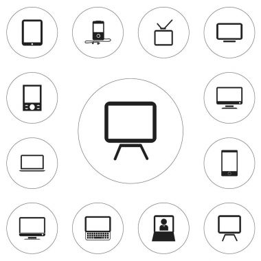 12 düzenlenebilir enstrüman simgeler kümesi. Tv, dizüstü bilgisayar, Tablet telefon ve daha fazlası gibi simgeler içerir. Web, mobil, UI ve Infographic tasarımı için kullanılabilir.