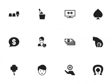 12 düzenlenebilir kumar simgeler kümesi. Şanslı yaprak, tavla, yonca ile at nalı ve daha fazlası gibi simgeler içerir. Web, mobil, UI ve Infographic tasarımı için kullanılabilir.