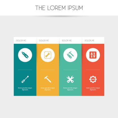 8 düzenlenebilir hizmet simgeler kümesi. Tornavida, kerpeten çekiç ve düzeltme aracı gibi simgeler içerir. Web, mobil, UI ve Infographic tasarımı için kullanılabilir.