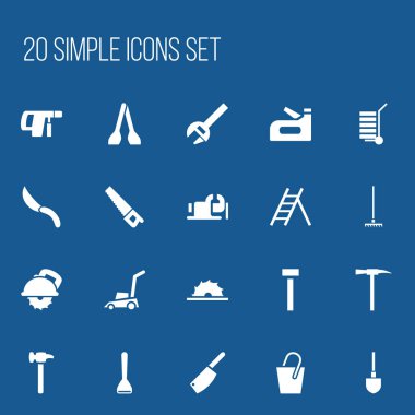 20 düzenlenebilir ekipman simgeler kümesi. Kerpetenler, anahtar, merdiven ve daha fazlası gibi simgeler içerir. Web, mobil, UI ve Infographic tasarımı için kullanılabilir.