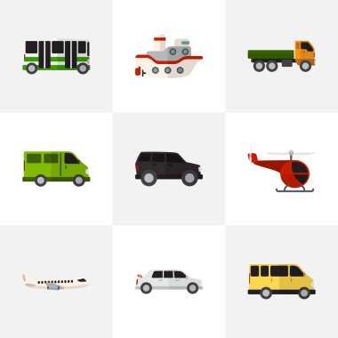 9 düzenlenebilir otomobil düz simgeler kümesi. Kamyon, gemi, kamyon ve daha fazla gibi simgeler içerir. Web, mobil, UI ve Infographic tasarımı için kullanılabilir.