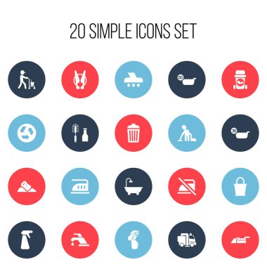 20 düzenlenebilir hijyen simgeler kümesi. Çöp kutusu, Montaj cihazları-Pulverizatör, ekoloji ve daha fazlası gibi simgeler içerir. Web, mobil, UI ve Infographic tasarımı için kullanılabilir.