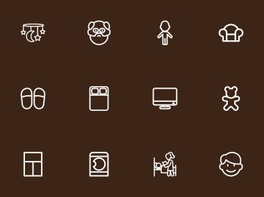 12 düzenlenebilir aile anahat simgeler kümesi. Bebek hareket eden, Bez Bebek, monitör ve daha fazlası gibi simgeler içerir. Web, mobil, UI ve Infographic tasarımı için kullanılabilir.