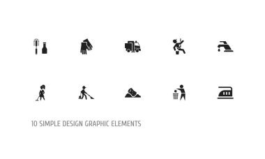 10 düzenlenebilir temizlik simgeler kümesi. Sanayi, musluk, gökdelen ve daha fazlası gibi simgeler içerir. Web, mobil, UI ve Infographic tasarımı için kullanılabilir.