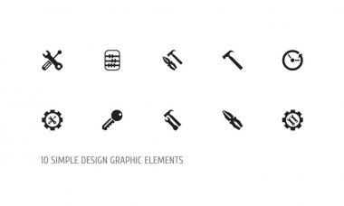 10 düzenlenebilir mekanik simgeler kümesi. Tutamacı isabet, zaman, ayarları gibi simgeler içerir. Web, mobil, UI ve Infographic tasarımı için kullanılabilir.