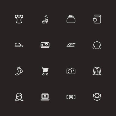 16 düzenlenebilir ticaret anahat simgeleri ayarlayın. M-cüzdan, para çanta, ödeme ve daha fazlası gibi simgeler içerir. Web, mobil, UI ve Infographic tasarımı için kullanılabilir.