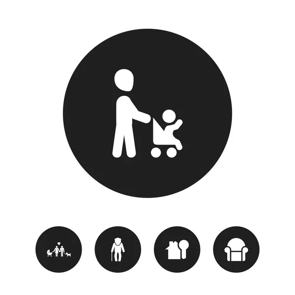 Uppsättning av 5 redigerbara folk ikoner. Innehåller symboler som till exempel morfar, sonson, hus nyckel. Kan användas för webb-, mobil-, Ui- och Infographic Design. — Stock vektor