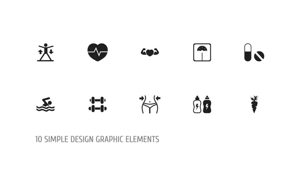 Set van 10 bewerkbare Training iconen. Bevat symbolen zoals hartslag, Root plantaardige, energieke drank en meer. Kan worden gebruikt voor Web, Mobile, Ui en Infographic Design. — Stockvector
