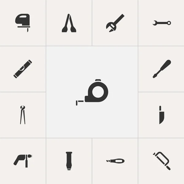 Conjunto de 13 iconos de herramientas editables. Incluye símbolos tales como agujero, pinzas, llave y más. Puede ser utilizado para el diseño de la tela, móvil, interfaz de usuario e infografía . — Archivo Imágenes Vectoriales