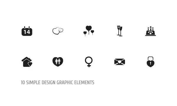Készlet 10 szerkeszthető Amour ikonok. Szerelmesek, torta, romantika, és szimbólumokat tartalmaz. Lehet használni a Web, mobil, Ui és Infographic Design. — Stock Vector