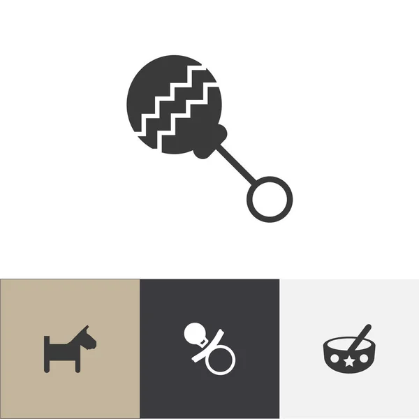 Conjunto de 4 iconos infantiles editables. Incluye símbolos como cuchara, cachorro, bolsa de frijoles y más. Puede ser utilizado para el diseño de la tela, móvil, interfaz de usuario e infografía . — Vector de stock