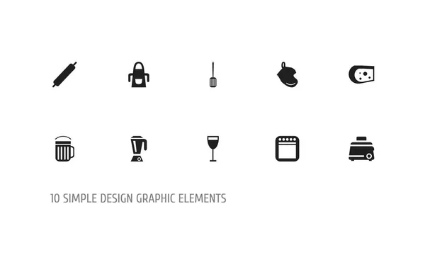 Set von 10 editierbaren Küchensymbolen. enthält Symbole wie Herd, Frühstück, Topflappen und mehr. kann für Web-, Mobil-, UI- und Infografik-Design verwendet werden. — Stockvektor