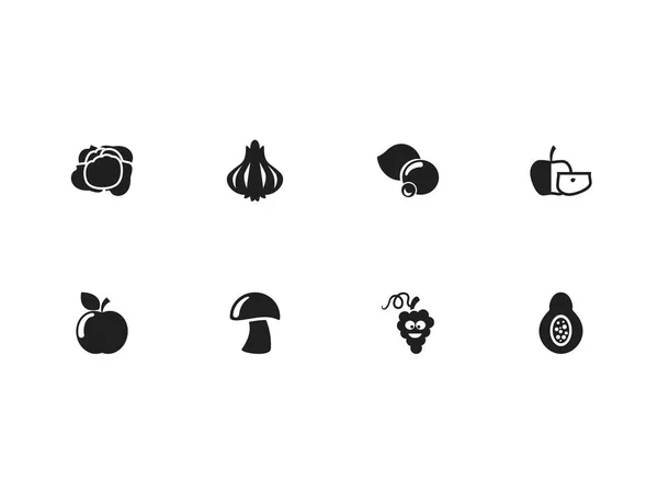 Набор из 8 настольных кулинарных иконок. Включает такие символы, как свежие фрукты, папайя, цеп и многое другое. Can be used for Web, Mobile, UI and Infographic Design . — стоковый вектор