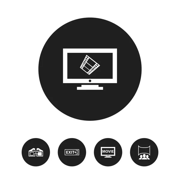 Zestaw 5 ikon kina można edytować. Zawiera symbole, takie jak gniazda, filmu, Show i więcej. Mogą być używane dla sieci Web, mobilnych, interfejsu użytkownika i Infographic Design. — Wektor stockowy