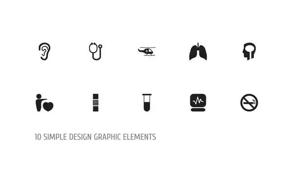 Conjunto de 10 Ícones Editáveis do Hospital. Inclui símbolos como parar de fumar, órgão respiratório, pulso e muito mais. Pode ser usado para Web, Mobile, UI e design infográfico . —  Vetores de Stock