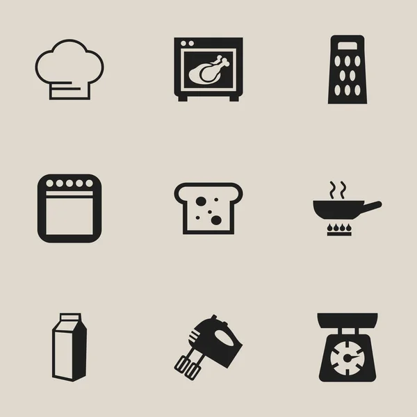 9 düzenlenebilir Restoran simgeler kümesi. Yemek pişirme kap, tencere ve daha fazla süt şişesi gibi simgeler içerir. Web, mobil, UI ve Infographic tasarımı için kullanılabilir. — Stok Vektör