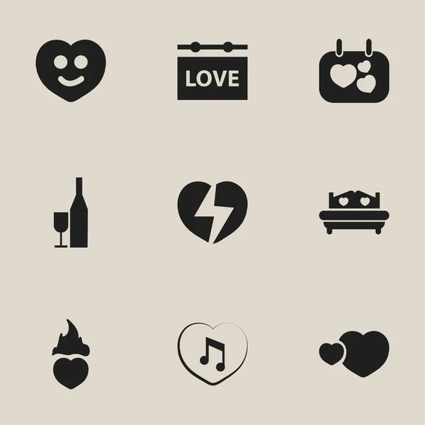 Set von 9 editierbaren Amour-Symbolen. beinhaltet Symbole wie Wegweiser, Liebling, Scheidung und mehr. kann für Web-, Mobil-, UI- und Infografik-Design verwendet werden. — Stockvektor