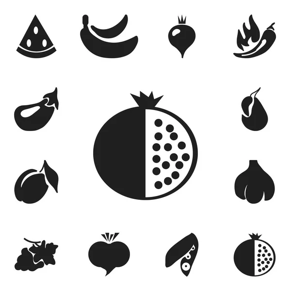 Set Of 12 Editable Fruits Icons. Includes Symbols Such As Soybean, Muskmelon, Garlic And More. Can Be Used For Web, Mobile, UI And Infographic Design. — Stock Vector