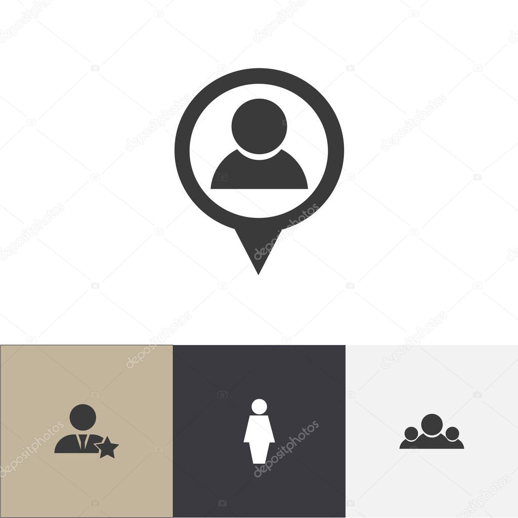 Set Of 4 Editable Job Icons. Includes Symbols Such As Team, Businessman, Location And More. Can Be Used For Web, Mobile, UI And Infographic Design.