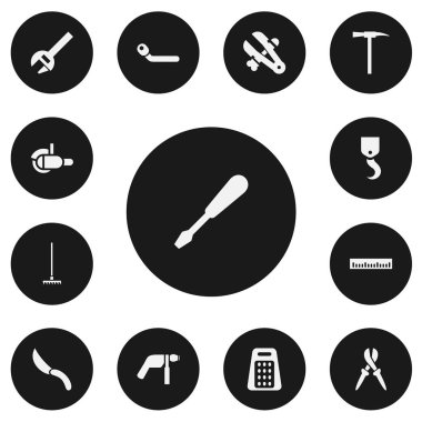 13 düzenlenebilir enstrüman simgeler kümesi. Komisyon, ölçü birimi, pense ve daha fazlası gibi simgeler içerir. Web, mobil, UI ve Infographic tasarımı için kullanılabilir.