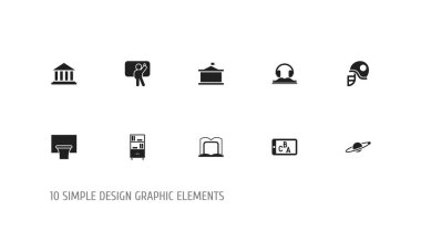 10 düzenlenebilir eğitim simgeler kümesi. Müzesi, telefon oynamak gibi basketbol ve diğer simgeler içerir. Web, mobil, UI ve Infographic tasarımı için kullanılabilir.