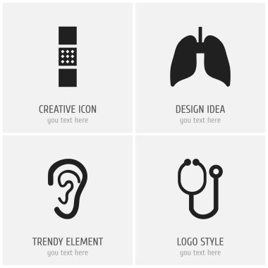 4 düzenlenebilir hastane simgeler kümesi. Doktor aracı, yara bandı, solunum organı gibi simgeler içerir. Web, mobil, UI ve Infographic tasarımı için kullanılabilir.