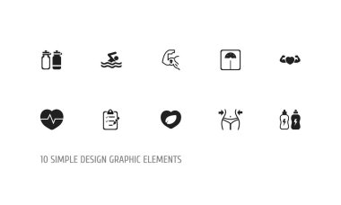 10 düzenlenebilir yaşam tarzı simgeler kümesi. Kas, Fitness içmek gibi zayıflama ve daha fazla simgeleri içerir. Web, mobil, UI ve Infographic tasarımı için kullanılabilir.