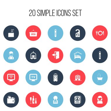 20 düzenlenebilir Plaza simgeler kümesi. Çalışan, kablosuz Tv, duş ve daha fazlası gibi simgeler içerir. Web, mobil, UI ve Infographic tasarımı için kullanılabilir.