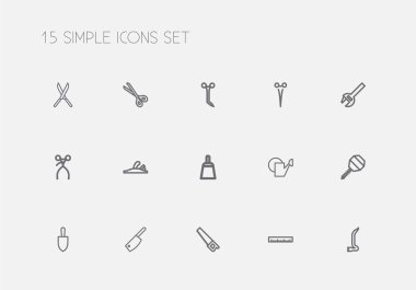 15 düzenlenebilir araçları anahat simgeleri ayarlayın. Testere, Jimmy, ölçü ve daha fazlası gibi simgeler içerir. Web, mobil, UI ve Infographic tasarımı için kullanılabilir.