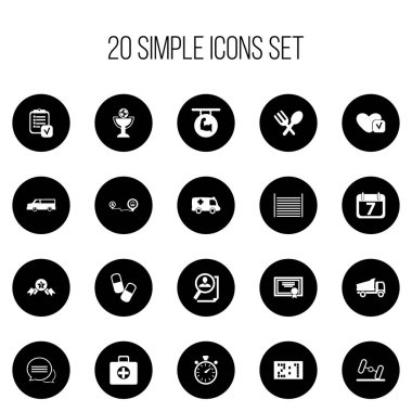 20 düzenlenebilir karmaşık simgeler kümesi. Sembolleri mesajlaşma gibi ilk yardım kutusu, ruh ve daha fazlasını içerir. Web, mobil, UI ve Infographic tasarımı için kullanılabilir.