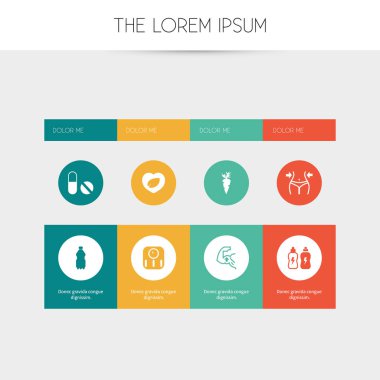 8 düzenlenebilir egzersiz simgeler kümesi. Ölçekler, spor su, hap ve daha fazlası gibi simgeler içerir. Web, mobil, UI ve Infographic tasarımı için kullanılabilir.