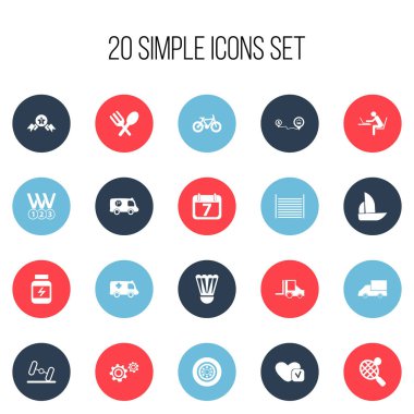 20 düzenlenebilir karmaşık simgeler kümesi. Camion, karikatür, Dumbbell ve daha fazlası gibi simgeler içerir. Web, mobil, UI ve Infographic tasarımı için kullanılabilir.