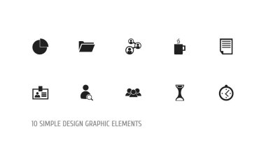 10 düzenlenebilir Office simgeler kümesi. Kum saati, dosyası, personel gibi simgeler içerir. Web, mobil, UI ve Infographic tasarımı için kullanılabilir.