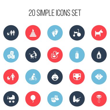 20 düzenlenebilir çocuk simgeler kümesi. Köpek yavrusu, banyo oyuncakları, beslenme ve daha fazlası gibi simgeler içerir. Web, mobil, UI ve Infographic tasarımı için kullanılabilir.