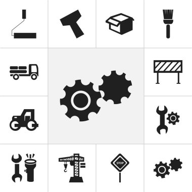 12 düzenlenebilir bina simgeler kümesi. Pikap, bariyer, tutamacı isabet gibi simgeler içerir. Web, mobil, UI ve Infographic tasarımı için kullanılabilir.