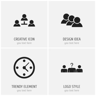 4 düzenlenebilir iş simgeler kümesi. Ortaklık, aday, personel gibi simgeler içerir. Web, mobil, UI ve Infographic tasarımı için kullanılabilir.